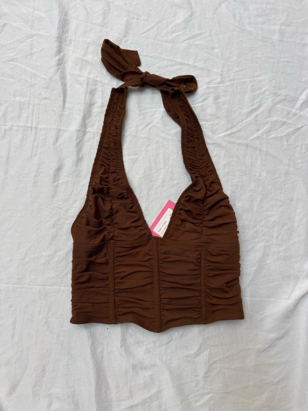 Edikted Brown Ruched Halter Crop